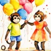 Fun Monkeys And Balloons Diamond Painting