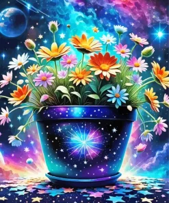 Galaxy Flowers Pot Diamond Painting