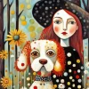 Girl And Dog Folk Art Diamond Painting