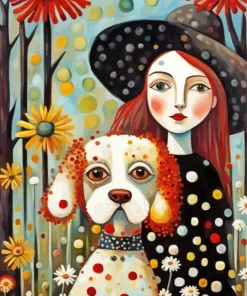 Girl And Dog Folk Art Diamond Painting