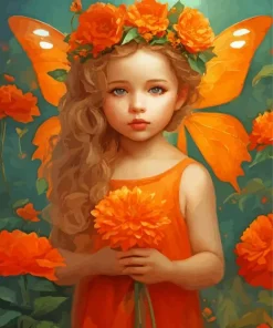 Girl And Orange Flowers Diamond Painting