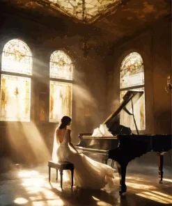 Girl And Piano Diamond Painting