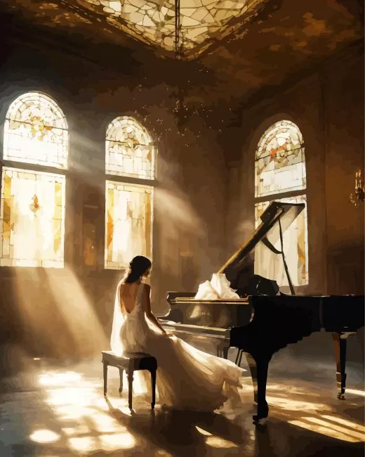 girl and piano Diamond With Numbers Girl And Piano Diamond Painting