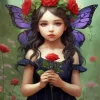 Girl And Red Flower Diamond Painting
