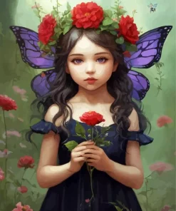 Girl And Red Flower Diamond Painting