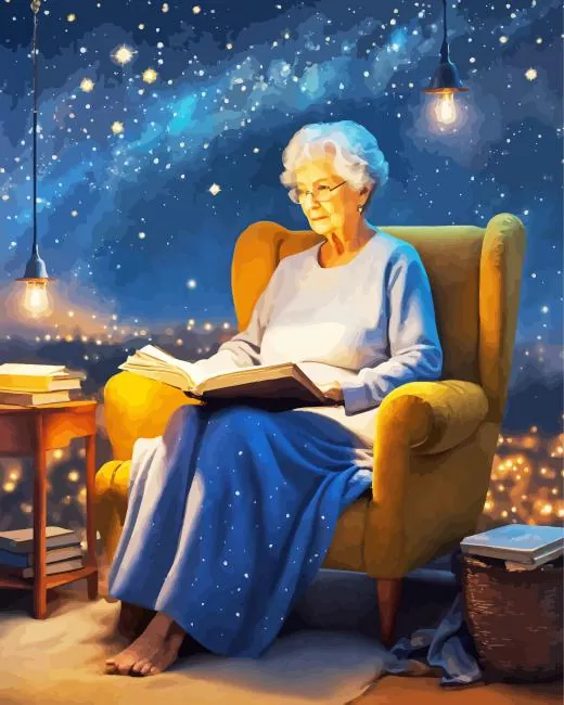 grandmother reading a book Diamond With Numbers Grandmother Reading A Book Diamond Painting