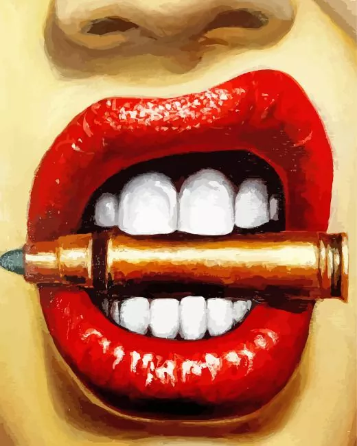 lips biting bullet Diamond With Numbers Lips Biting Bullet Diamond Painting