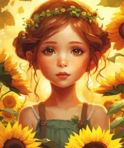 Little Girl And Sunflower Diamond Painting