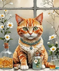 Orange Cat In Window Diamond Painting