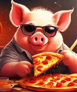 Pig Eating Pizza Diamond Painting