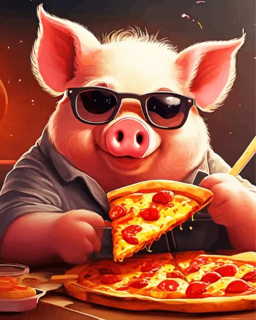 pig eating pizza Diamond By Numbers Pig Eating Pizza Diamond Painting