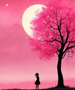 Pinky Girl And Moon Diamond Painting