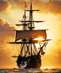 Pirate Ship Silhouette Diamond Painting