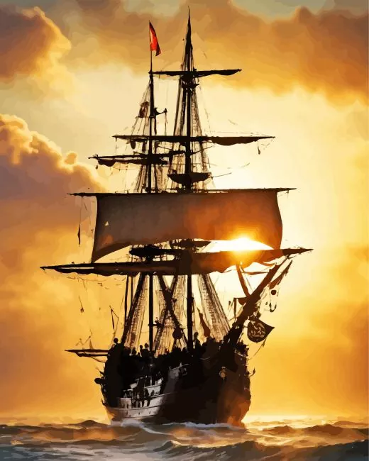 pirate ship silhouette Diamond With Numbers Pirate Ship Silhouette Diamond Painting