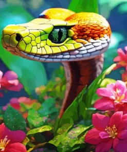 Pit Viper With Flowers Diamond Painting