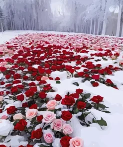 Roses In Snow Diamond Painting