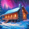 Snowy Log Cabin Diamond Painting