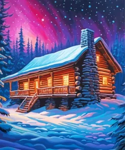 Snowy Log Cabin Diamond Painting