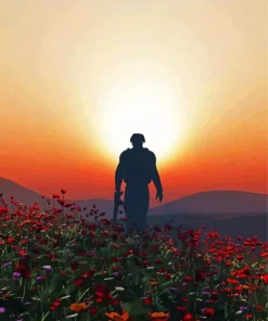 Soldier In Poppy Field Diamond Painting