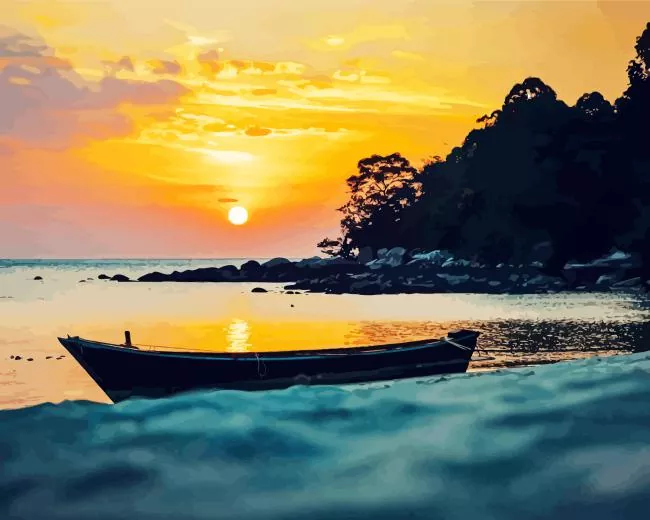sunset boat Diamond By Numbers Sunset Boat Diamond Painting