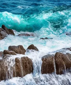 Waves Crashing On Rocks Diamond Painting