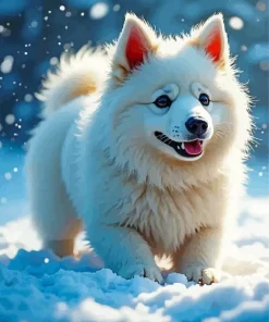 White Dog In Snow Diamond Painting