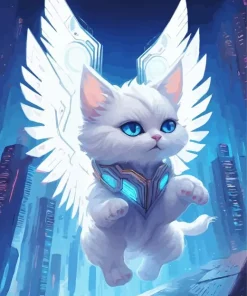 White Flying Cat Art Diamond Painting