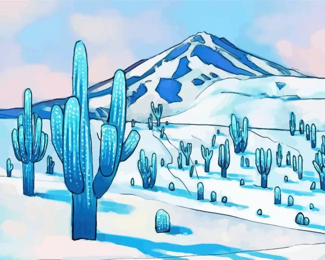white frozen cactus Diamond With Numbers White Frozen Cactus Diamond Painting