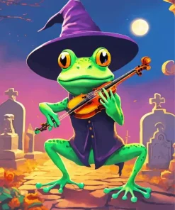 Witchy Frog Playing Violin Diamond Painting