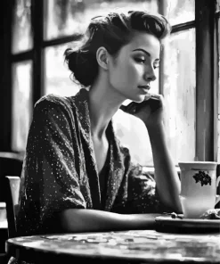Woman Drinking Coffee Diamond Painting