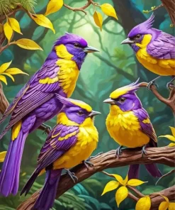 Yellow And Purple Birds Diamond Painting