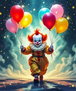 Baby Clown Holding Balloons Diamond Painting