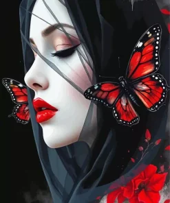 Black And Red Butterflies On Woman Diamond Painting