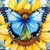 Blue Butterfly On Sunflower Diamond Painting
