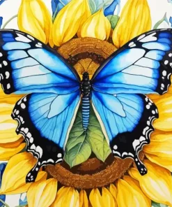 Blue Butterfly On Sunflower Diamond Painting