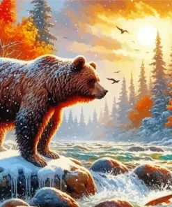 Brown Bear Near River Diamond Painting