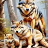 Brown Wolves Family Diamond Painting