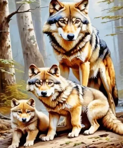 Brown Wolves Family Diamond Painting
