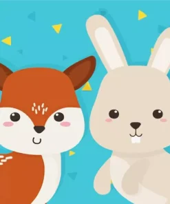 Cartoon Bunny And Deer Diamond Painting