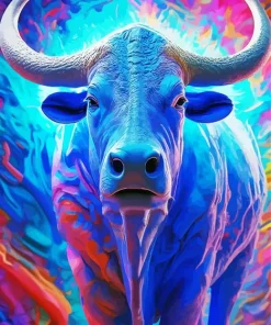Colorful Buffalo With Long Horns Diamond Painting