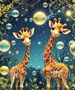 Giraffes And Bubbles Diamond Painting