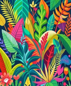 Illustration Colorful Tropical Leaves Diamond Painting