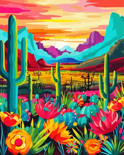 Mexican colorful floral cactus Diamond By Numbers Mexican Colorful Floral Cactus Diamond Painting