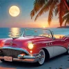 Pink Buick In The Beach Diamond Painting