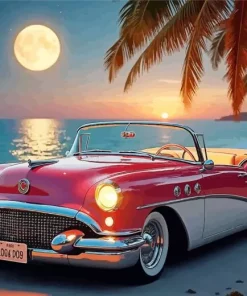 Pink Buick In The Beach Diamond Painting