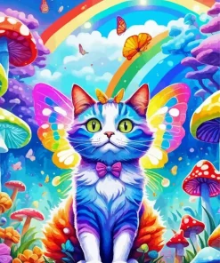 Rainbow Butterfly Cat Diamond Painting