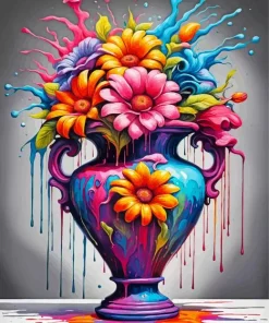 Splatter Colorful Flower Vase Art Diamond Painting