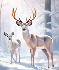 Winter Buck And Doe Diamond Painting