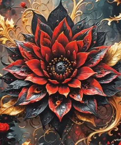 Aesthetic Flower Black And Red Art Diamond Painting