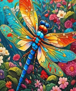 Aesthetic Flower Dragonfly Diamond Painting